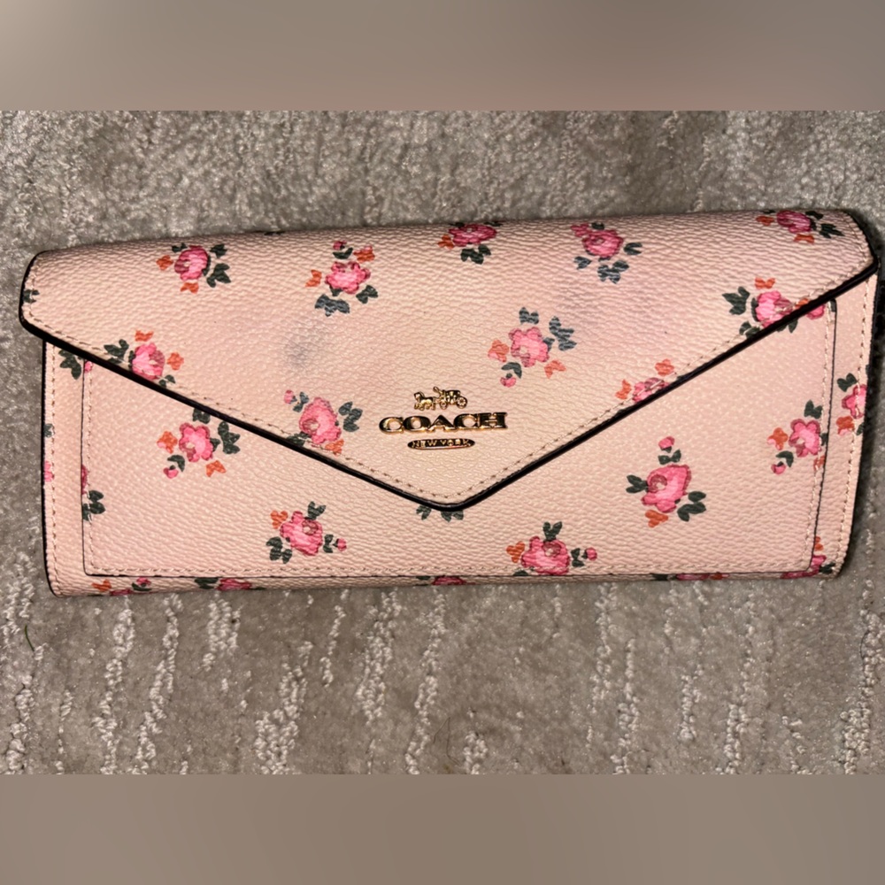 Coach floral soft pink wallet coa included
